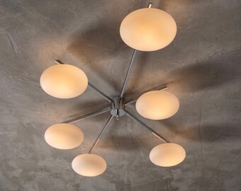 Six Globe Black Sputnik Chandelier Handmade Flush Mount Ceiling Light Mid Century Modern Fixture