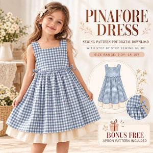 Girls Pinafore Dress Sewing Pattern, Kids Jumper Dress PDF, Sundress Pattern Ages 2–15, Instant Download with Bonus Apron Pattern