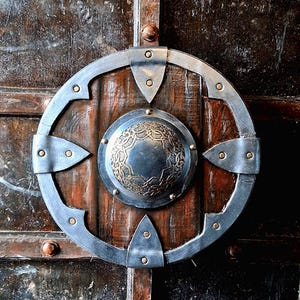 Handmade Viking Wooden Shield for LARP Battle, Battle Ready Norse Warriors Cosplay Prop image 4