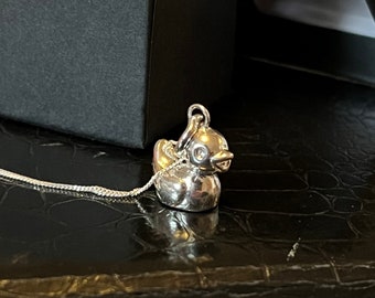 Plain Lucky Ducky sterling silver handmade pendant with chain