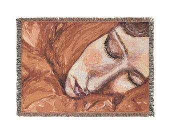 Manta de tecido com estampa de mulher descansando, 132 x 94 cm
