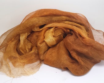 Pure Silk Scrim Hand-dyed 100% Craft Fabric For Nuno Felting Art Supplies 3 yards Caramel color ART016