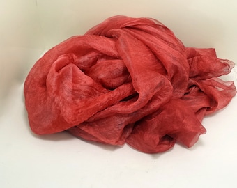 100% Pure Marginal Sparse Scrim Silk Hand-dyed Paprika color Craft Fabric For Nuno Felting Art Supplies ART017