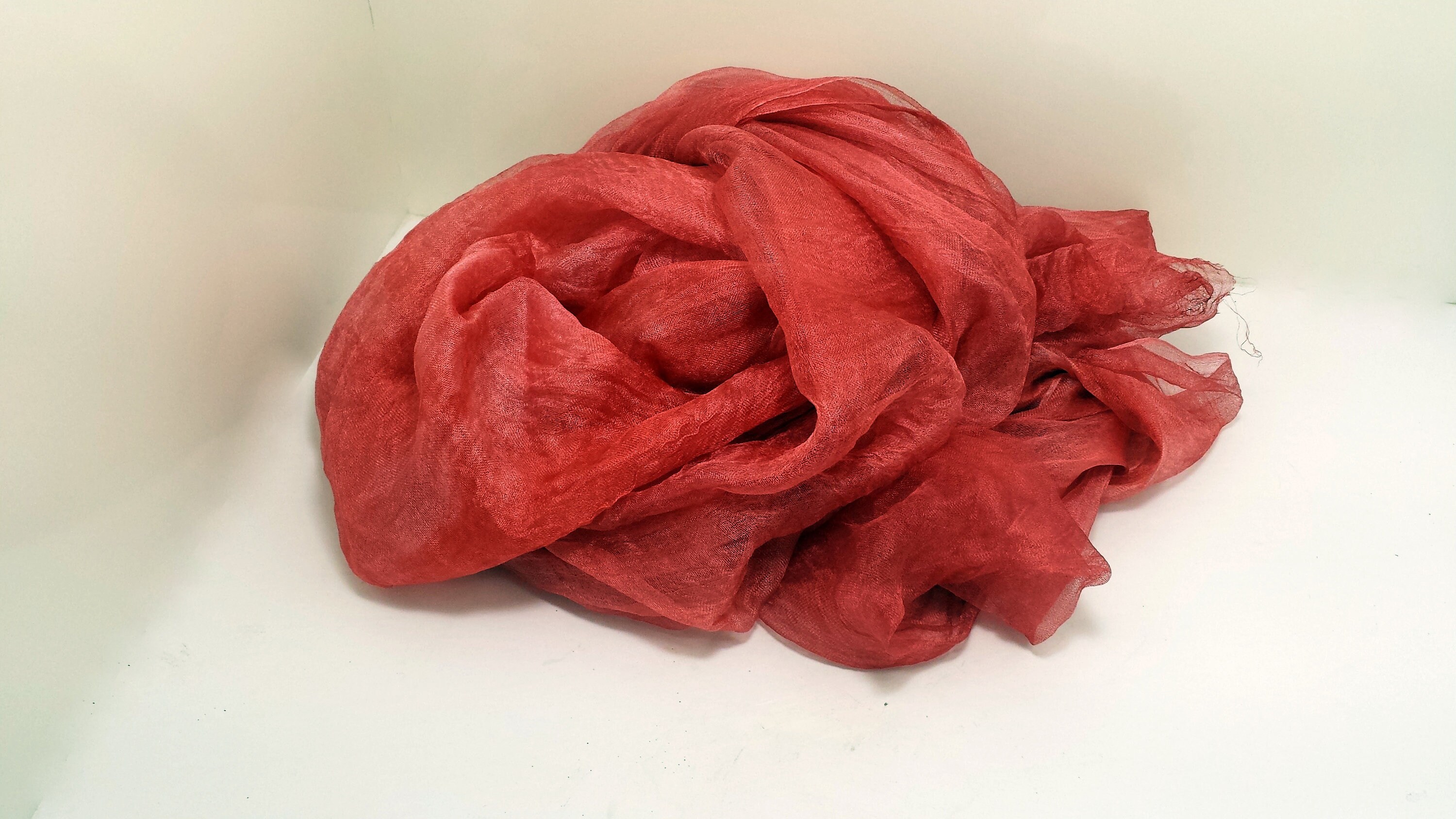 100% Pure Marginal Sparse Scrim Silk Hand-dyed Paprika color Craft Fabric For Nuno Felting Art Supplies ART017