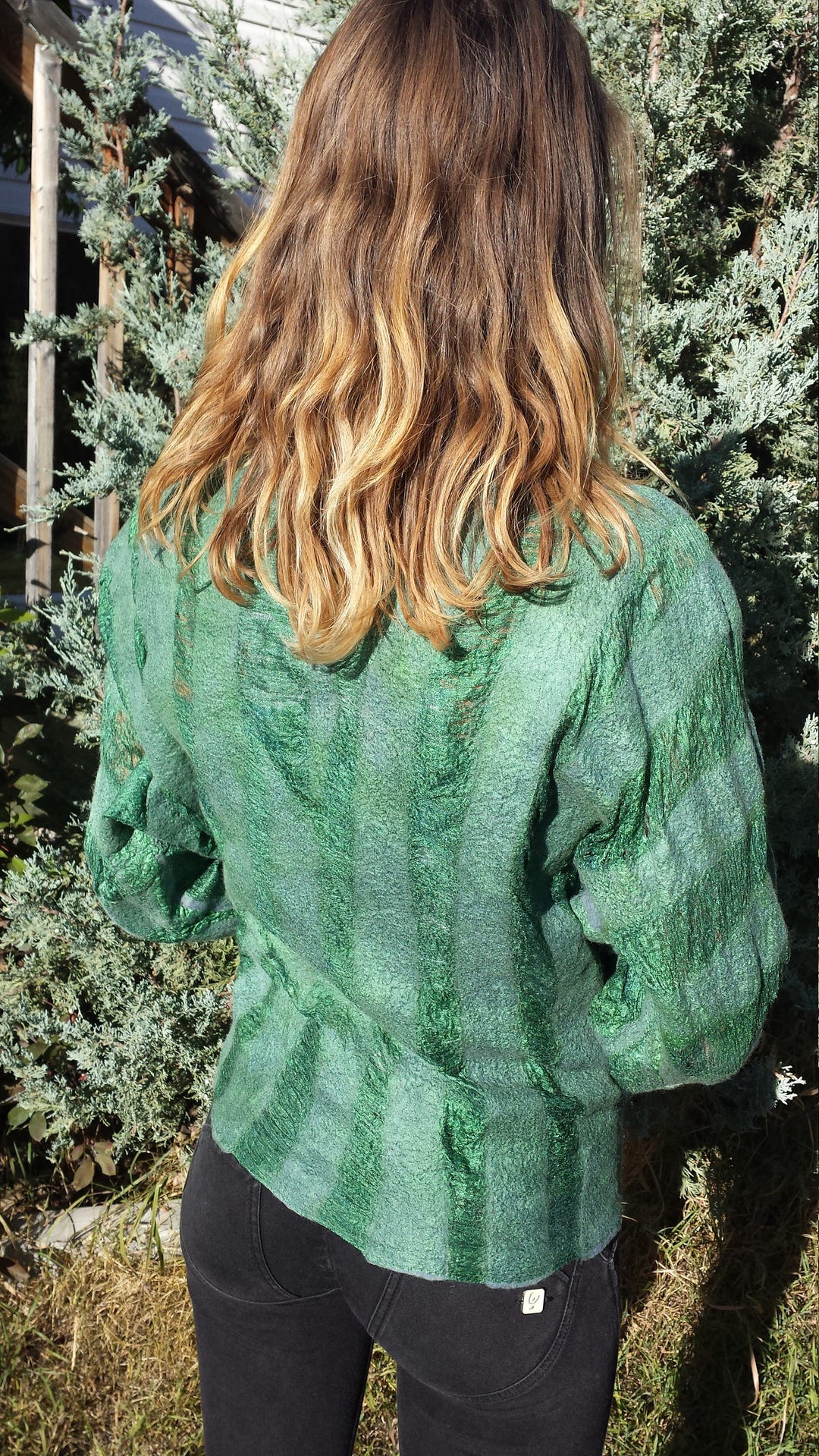 Wearable Art Blouse Felt Silk Blouse Organic Raw Clothing Green Color