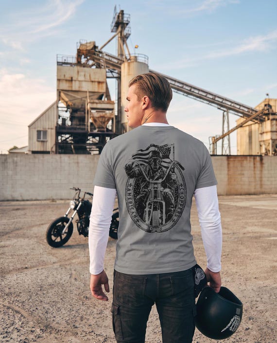 Heavyweight Tee with American Flag Rider Graphic | 100% Cotton, 6.1 oz