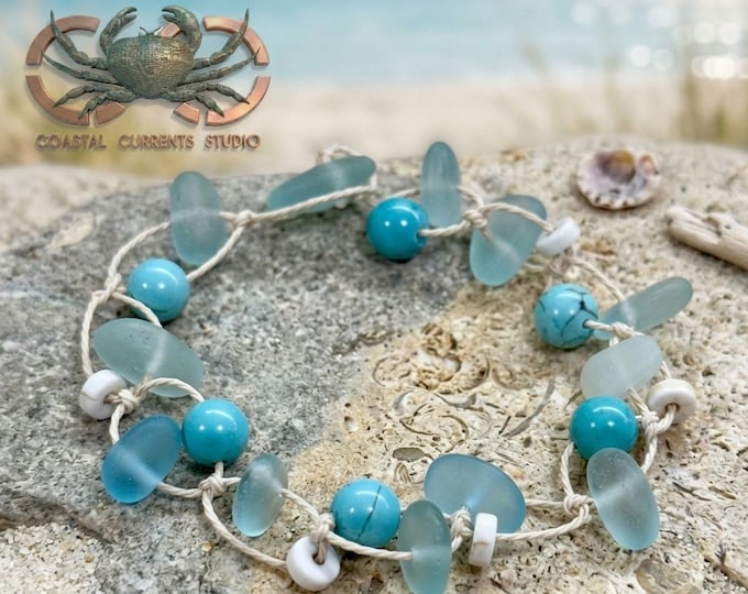 Caribbean Tide Bracelet – Adjustable Sea Glass & Turquoise Jewelry