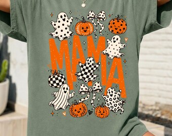 Halloween Mama Shirt, Cute Ghost and Pumpkin Mom Tee, Spooky Season Gift