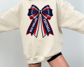 New England Football Bow Shirt and Sweatshirt, Game Day Tee, Sunday Football Gift for Her