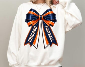 Chicago Football Bow Shirt and Sweatshirt, Game Day Tee, Sunday Football Fan Gift, Football Season Spirit Wear