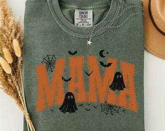 Halloween Mama Shirt, Spooky Mom T-Shirt, Vintage Halloween Graphic Tee, Cute Ghost Mom Shirt, Comfort Colors Mama Shirt