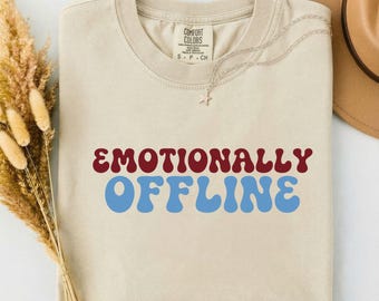 Emotionally Offline Shirt, Comfort Colors Funny Introvert Tee, Retro Social Battery Graphic T-Shirt