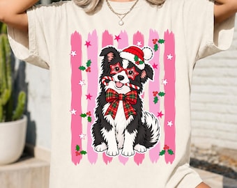 Border Collie Christmas Shirt & Sweatshirt, Pink Holiday Dog Tee, Dog Mom Gift