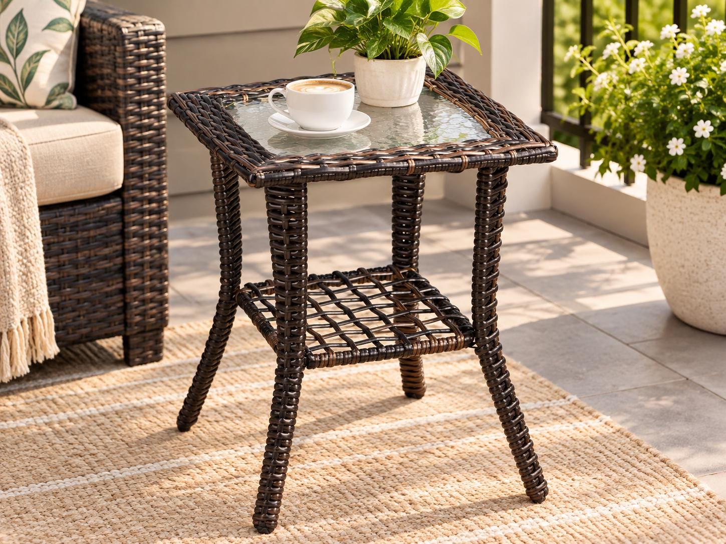Rattan and Glass End Table - Etsy