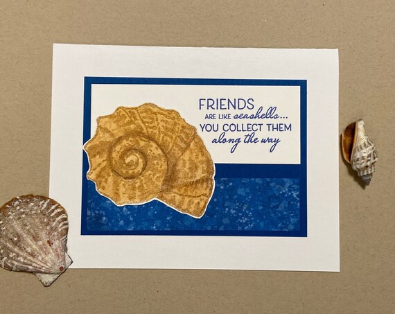 set of 2 beach themed friendship cards conch handmade Friends Are Like Seashells watercolored seashell