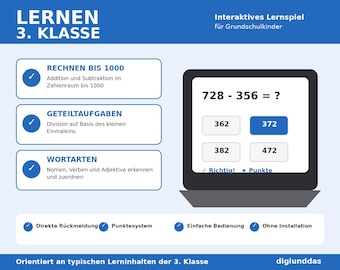 Math for 3rd Grade – Interactive Learning Game Math + German | Arithmetic up to 1000, Multiplication, Division & Parts of Speech