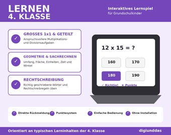 Math for 4th Grade | Interactive Learning Game Math + German | Elementary School | Multiplication, Geometry & Spelling