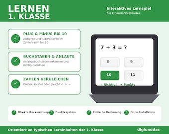 Math exercises for first grade | Primary school math | Interactive learning game for children | Addition and subtraction problems | Digital learning material