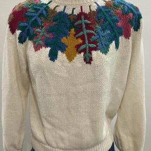Sweter Vintage Koret Petites z jesiennym liściem i karczkiem – rozmiar S/M