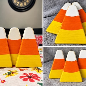Handcrafted Wooden Candy Corn Decor Set | Fall Halloween Tabletop Accent (Set of 3)