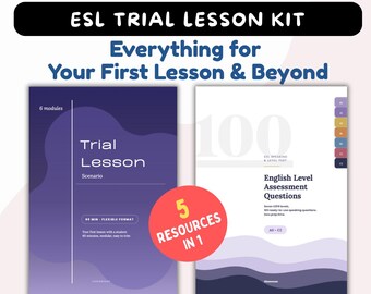 Trial Lesson Kit | ESL Teachers Starter Kit | 60-Min Scenario + 100 Level Assessment Questions | Irregular Verbs | Tenses | Printable PDF