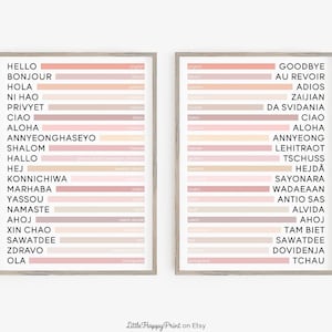 Set of 2 Hello & Goodbye in Different Languages Print Neutral Typography Home Decor Office Welcome Greetings Large Poster Printable Wall Art image 1