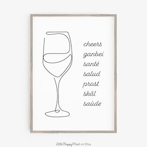Cheers in Different Languages Print | One Continuous Fine Line Art Typography Minimal Black and White Printable Wall Art *INSTANT DOWNLOAD*