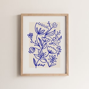 Impressão de desenho floral | Azul bege flores botânico boho mínimo escandinavo nórdico moderno decoração de casa arte de parede para impressão * DOWNLOAD INSTANTÂNEO *