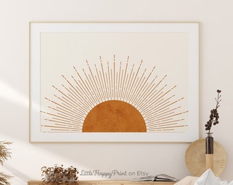 Boho Brown Sunrise Print | Horizontal Landscape Neutral Sun Rays Mid Century Scandinavian Home Decor Printable Wall Art *INSTANT DOWNLOAD*