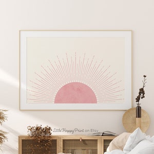 Pink Sunrise Print | Horizontal Landscape Sun Rays Mid Century Boho Scandinavian Nursery Home Decor Printable Wall Art *INSTANT DOWNLOAD*