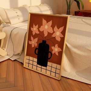 Impresión de jarrón con flores abstractas / Terracota Floral Botánico Boho Minimalista Escandinavo Moderno Decoración del hogar Arte de pared imprimible *DESCARGA INSTANTÁNEA*
