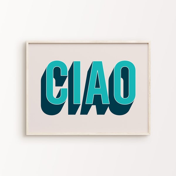 Ciao Print | Blue Navy Beige Italian Word Retro Funky Modern Quote Typography Entryway Home Decor Printable Wall Art *INSTANT DOWNLOAD*