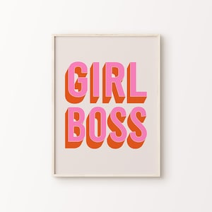 Girl Boss Print | Pink Orange Beige Retro Office Feminist Female Empowerment Motivational Quote For Women Home Decor *INSTANT DOWNLOAD*