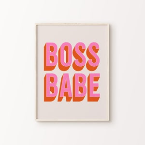 Boss Babe Print | Pink Orange Beige Retro Office Feminist Female Empowerment Motivational Quote For Women Home Decor *INSTANT DOWNLOAD*