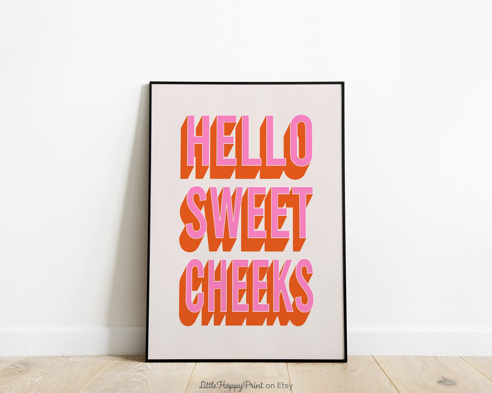 Hello Sweet Cheeks Print | Pink Orange Beige Bathroom Retro Cute ...