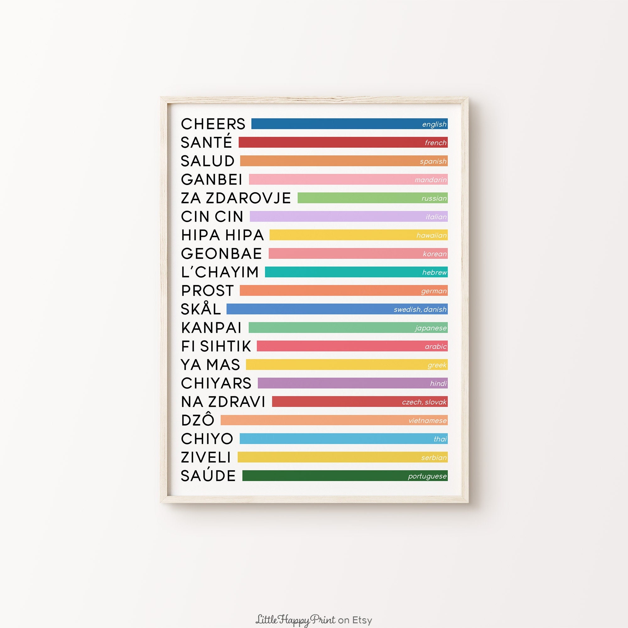 Cheers in Different Languages Print Colourful Typography Fun Etsy