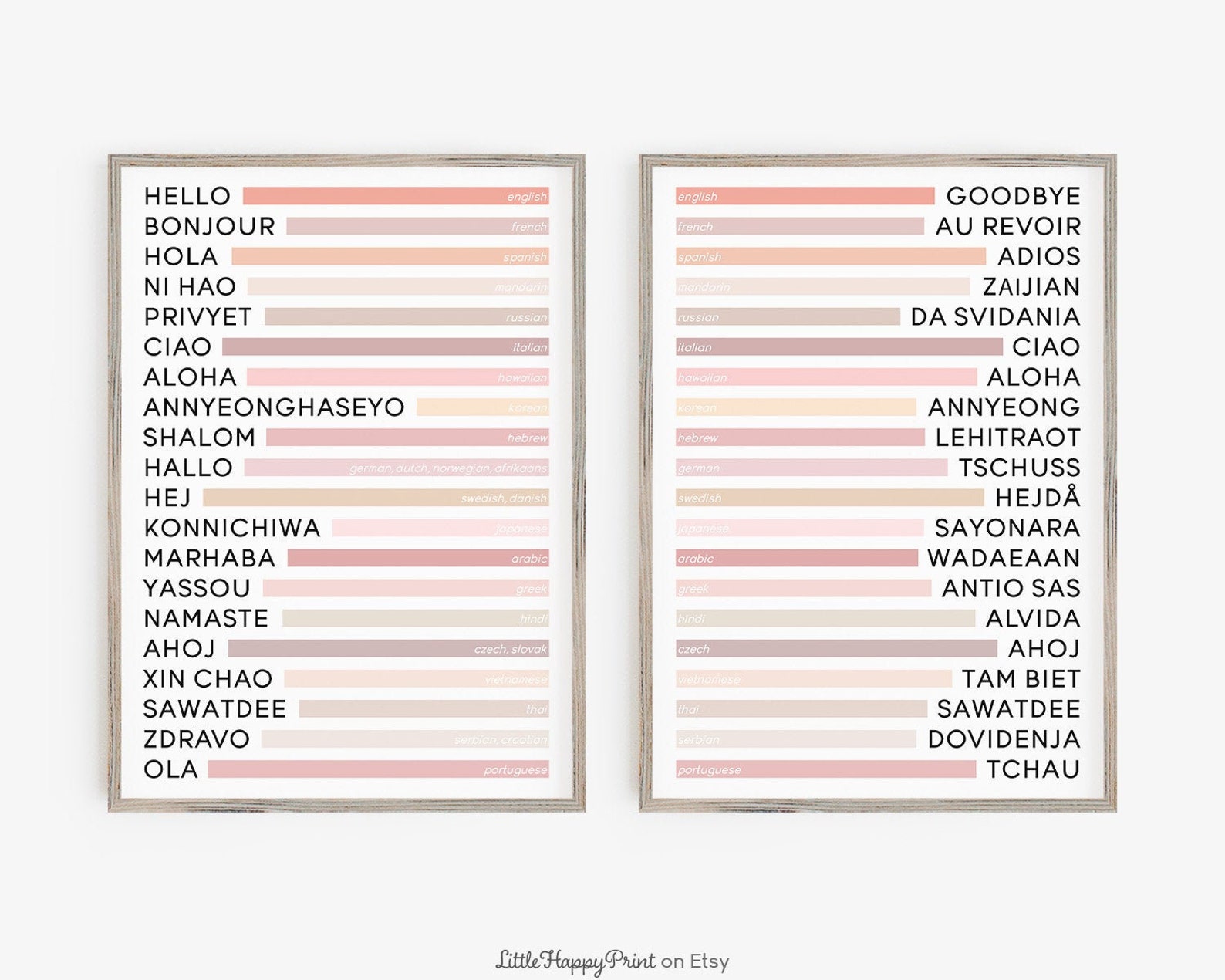 Set of 2 Hello & Goodbye in Different Languages Print Neutral Etsy