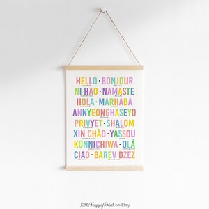 Hello in Different Languages Print Colourful Rainbow Typography Nursery ...