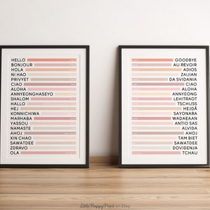 Set of 2 Hello & Goodbye in Different Languages Print Neutral Typography Home Decor Office Welcome Greetings Large Poster Printable Wall Art image 2