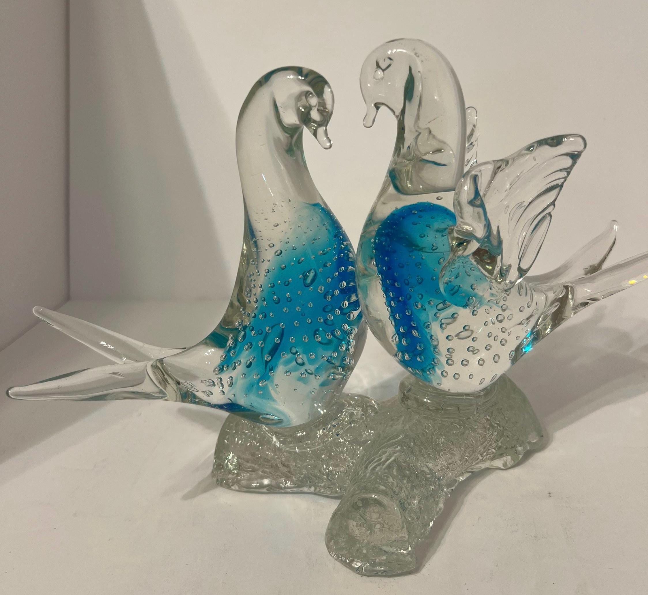 MURANO GLASS 花木にとまる小鳥のペア アートオブジェ 飾り 置物 Murano Love Birds - Etsy