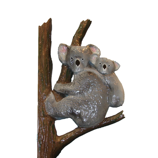 Koala Bear and Baby Chainsaw carving Hand Sculpted Teddy Signed Original Brad Martin Wall Art