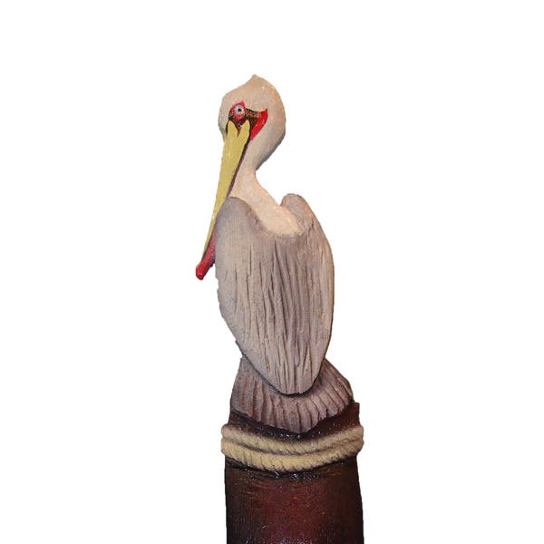 Brown Pelican On Post Hand Carved Chainsaw Carving Wall Decor Beach House Home Art Palapa Gazebo Pier Dock Seafood Restaurant Sea Ocean Bay