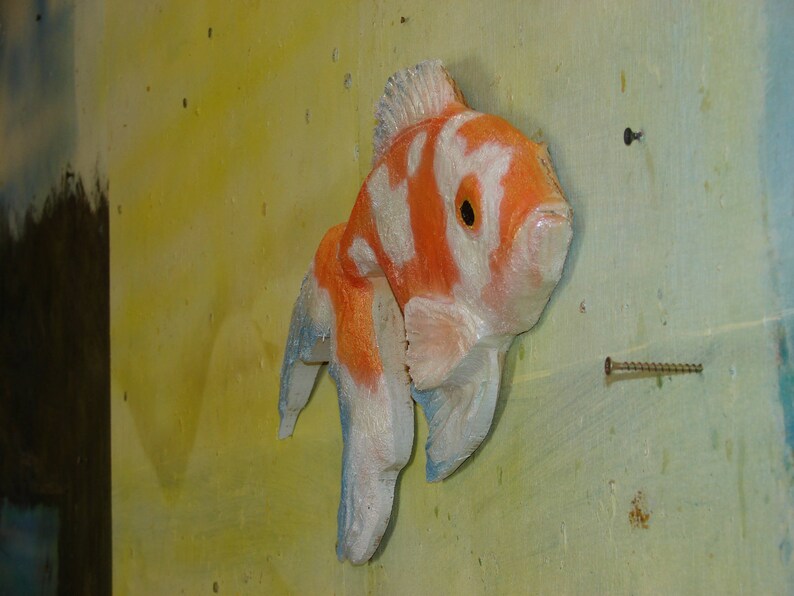 Carved Comet Goldfish Wall Art Goldfish Garden Pond Fish Lilly Etsy