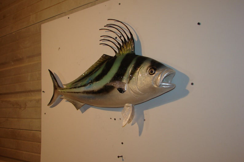 Hand Carved Roosterfish Wall Art Replica Cabin Home Decor Trophy Mount