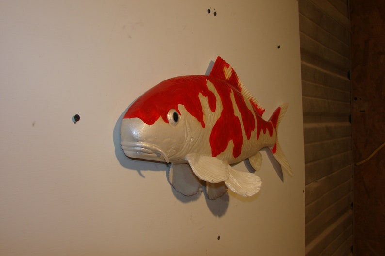 Hand Carved Koi Fish Comet Goldfish Wall Art Goldfish Garden Pond Lilly