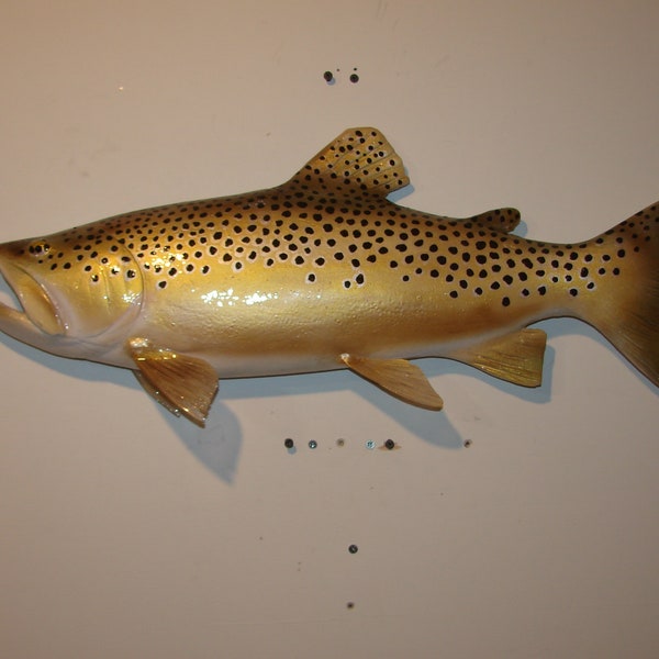 27" Brown Trout Hand sculpted Carved Carving Wall Mount Man Cave Home Decor Original Art rainbow Brook Cutthroat Fly Casting River