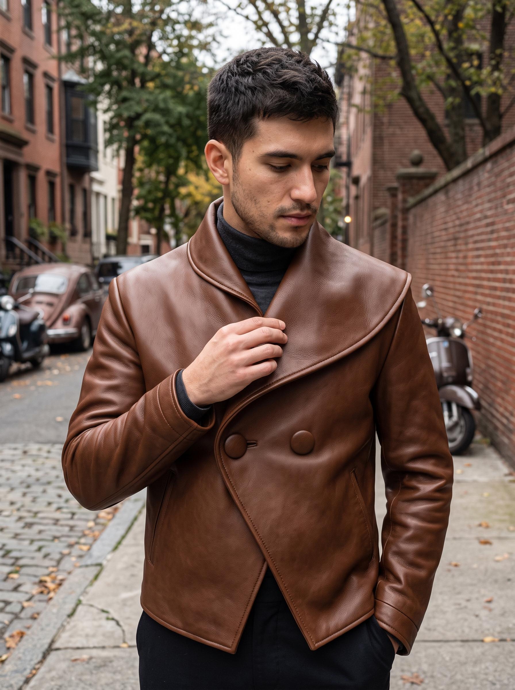 ジャケット・アウター 90s vintage leather wool pea coat Vintage Leather Pea Coat - Etsy