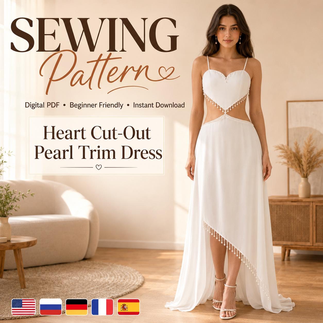 heart cut out dress pattern Sewing group-DHD9252 Color:#39-Sky Blue ROTATE | Dark Brown Red