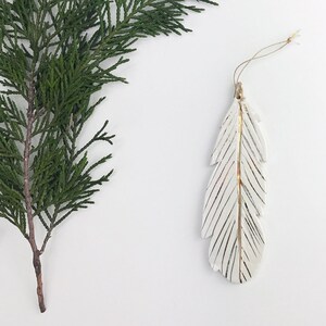 Handmade Feather Ornament Ceramic White And 22k Gold Porcelain Minimal Holiday Remembrance Loss Memory Holiday Angel Wings Holiday Ornaments