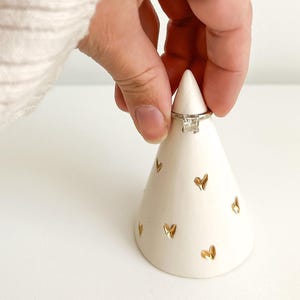 Wedding Ring Holder Cone 22k Gold Heart Proposal Band Holder Engagement Gift Diamond Ring Nuptials Elopement Proposing Marriage